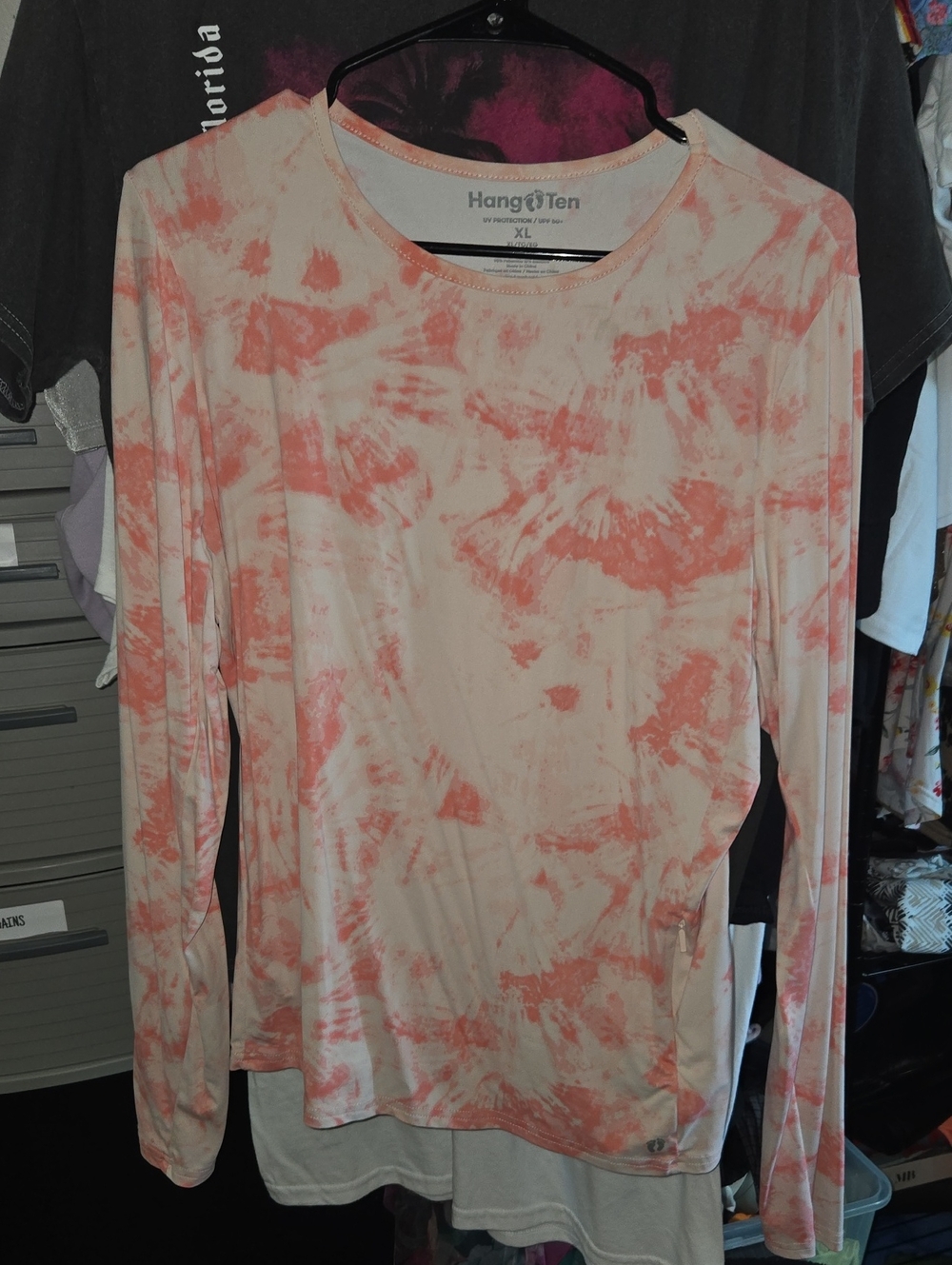 Hang Ten Women's Coral Pink Tie-Dye Long Sleeve Top